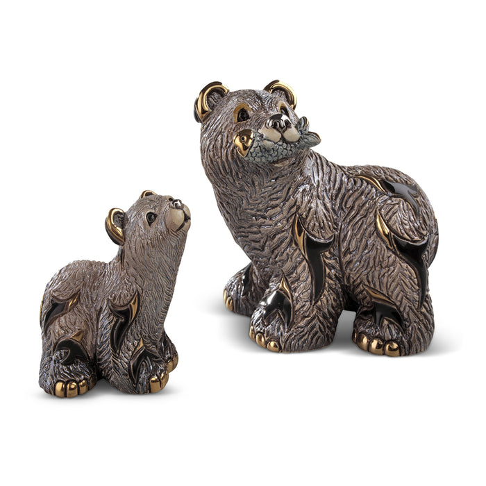 Grizzly Bear Figurine Set of 2-Ceramic