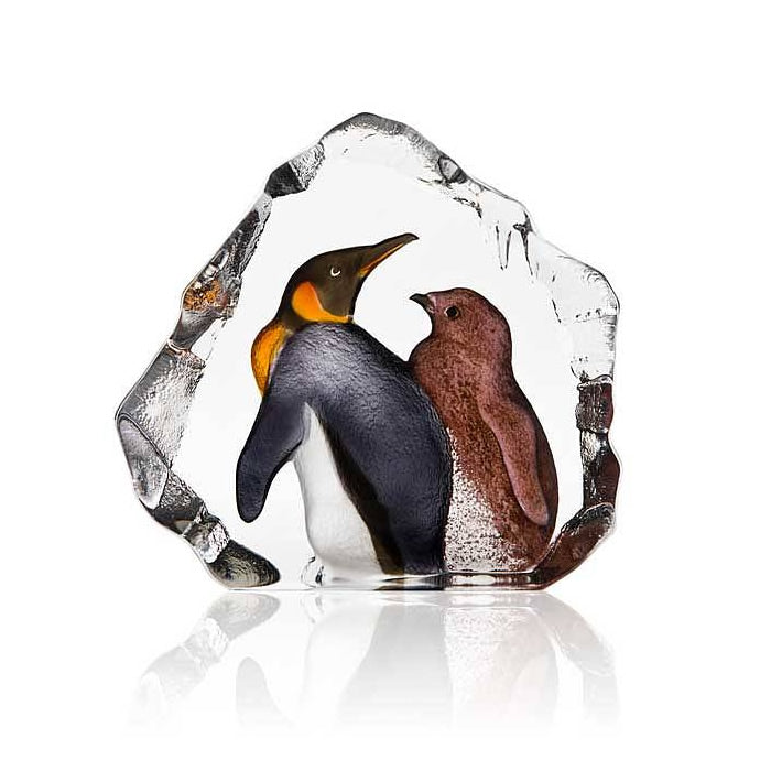 King Penguin with Baby Crystal Sculpture