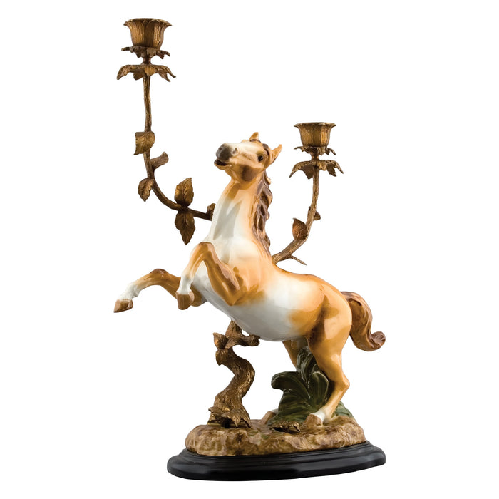 Rearing Horse Candle Holder Sculpture-Porcelain & Bronze