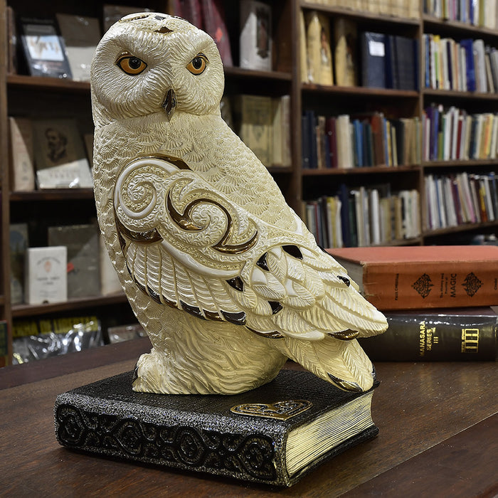 Owl on Book Sculpture-Ceramic