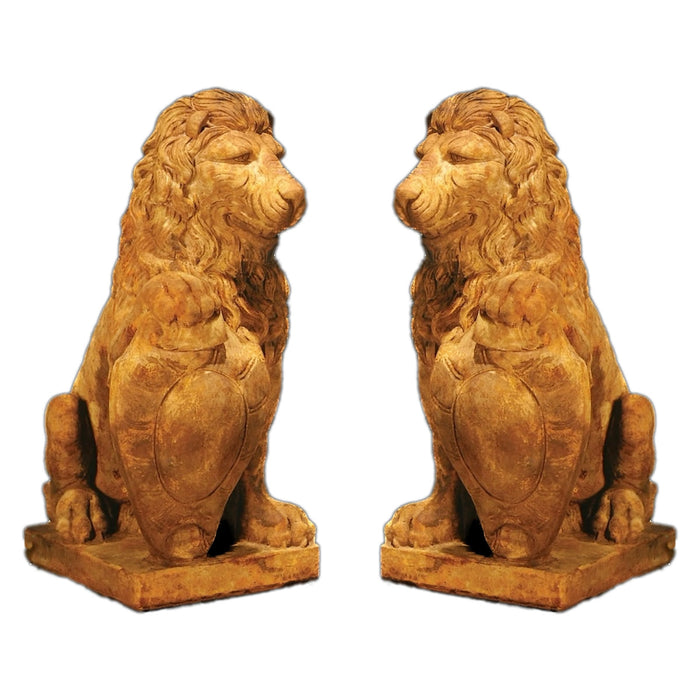 Lion Statue on Pedestal Pair- Cast Stone