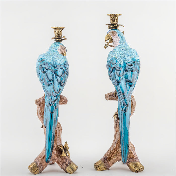 Parrot Candle Holders Set of 2-Porcelain & Bronze