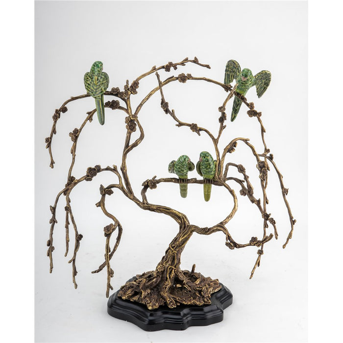 Tropical Birds in Tree Sculpture-Porcelain & Bronze