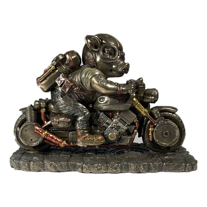 Steampunk Pig on Motorcycle Statue