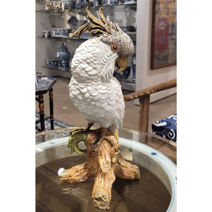 White Macaw Parrot Sculpture-Porcelain & Bronze