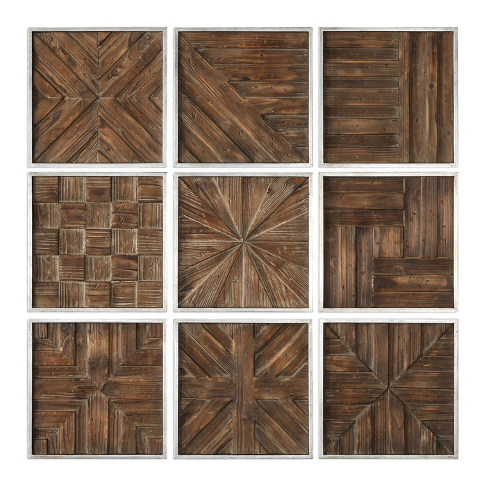Industrial Wood Wall Art Set of 9