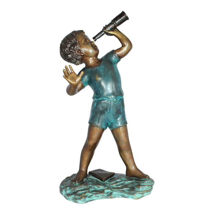 Stargazer Boy with Telescope Garden Sculpture