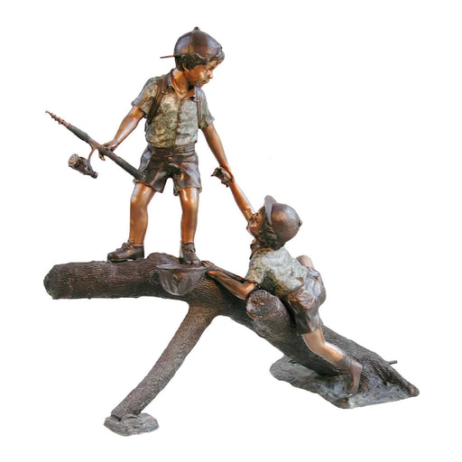Two Boys Fishing Bronze Sculpture