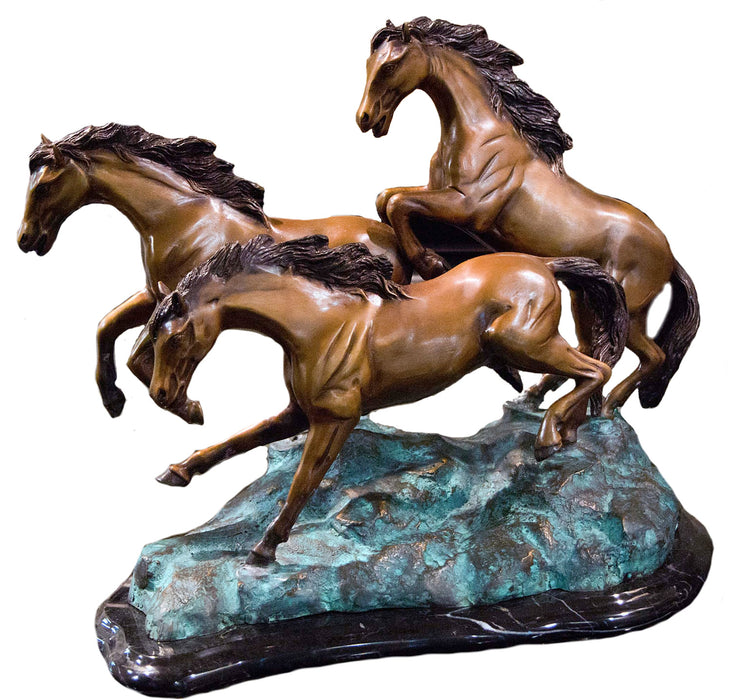 Wild Horses Bronze Sculpture on Marble Base