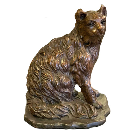Bronze Sitting Cat on Base Sculpture