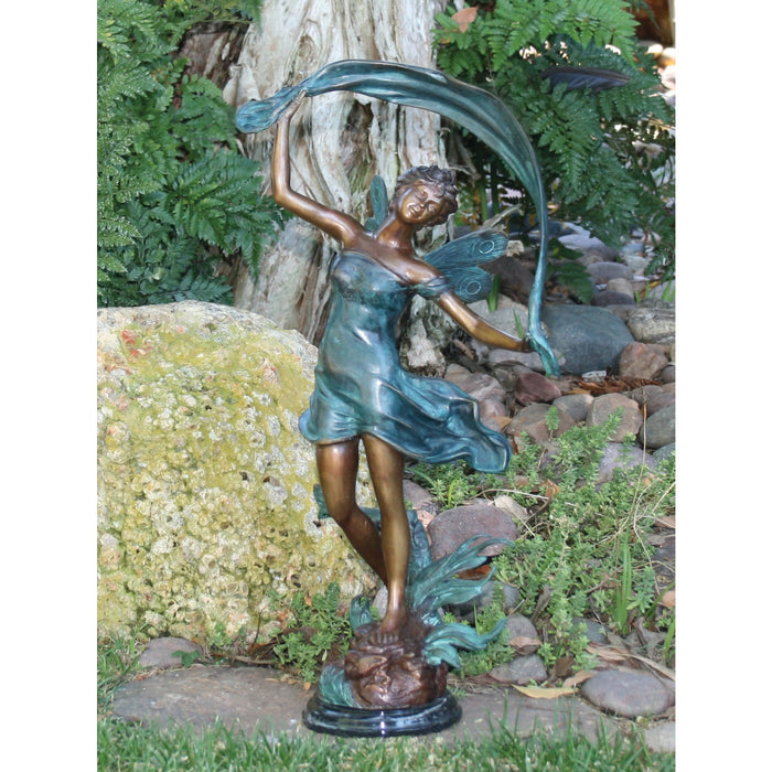 Dancing Garden Fairy Sculpture on Marble Base
