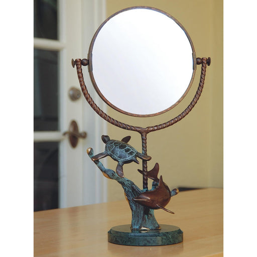 Dolphin and Turtle Brass Table Mirror by San Pacific International/SPI Home