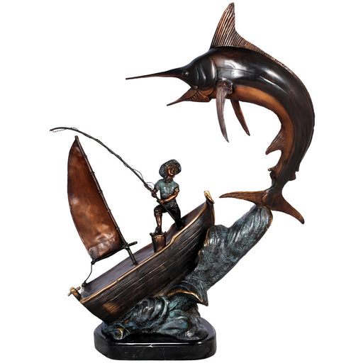 Fisherman with Marlin Bronze Sculpture