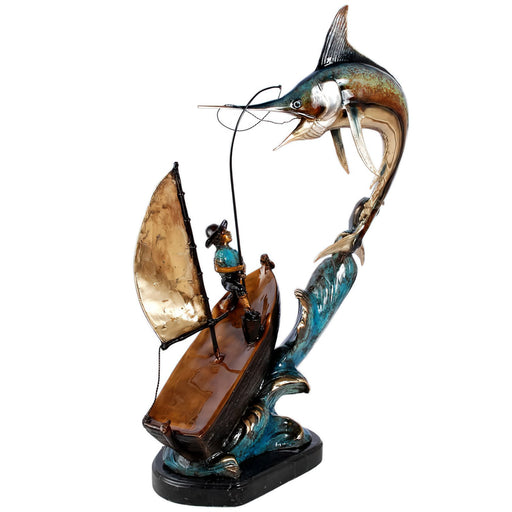 Fisherman with Marlin Statue- Bronze/Color
