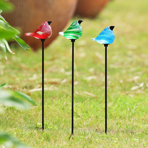 Glass Bird Garden Stakes- Set of 3 by San Pacific International/SPI Home