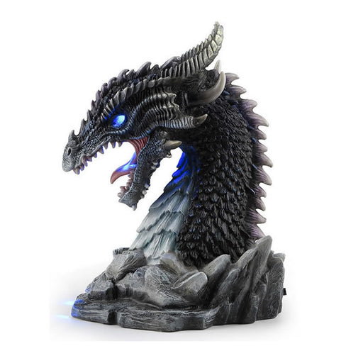 Horned Obsidian Dragon Bust Statue (LED)