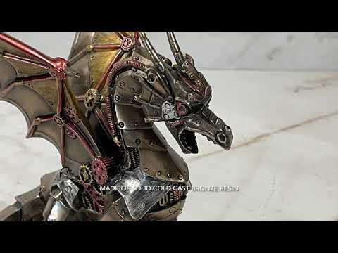 Steampunk Dragon Statue - Sitting And Holding Sphere Video