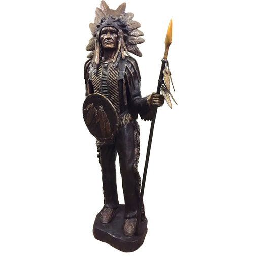 Indian Chief with Shield and Spear Bronze Sculpture