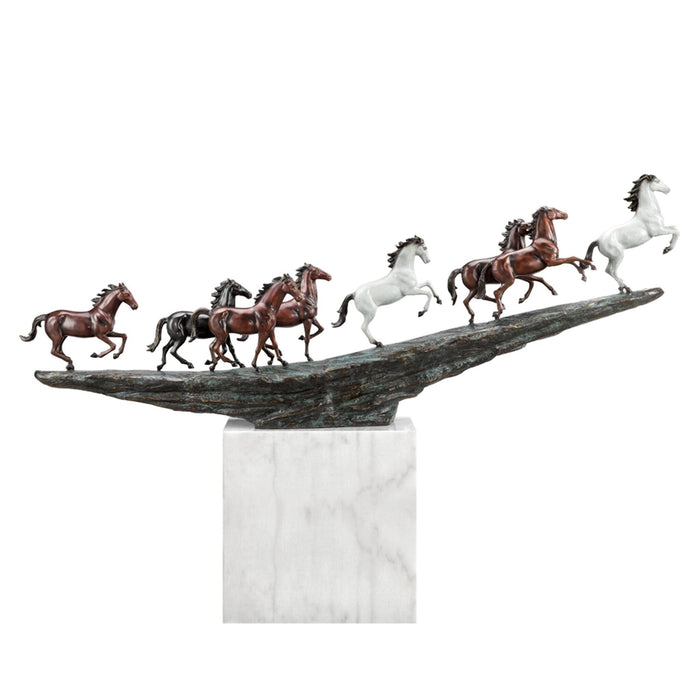 Mustang Horses Sculpture on Marble Base