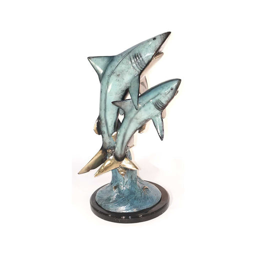 Two Sharks on Base Bronze Sculpture