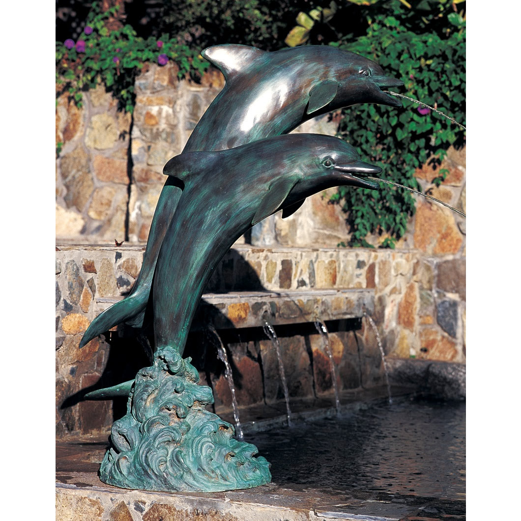 Double Dolphins Fountain- Medium, Brass-Baron-Fountains-All-Products