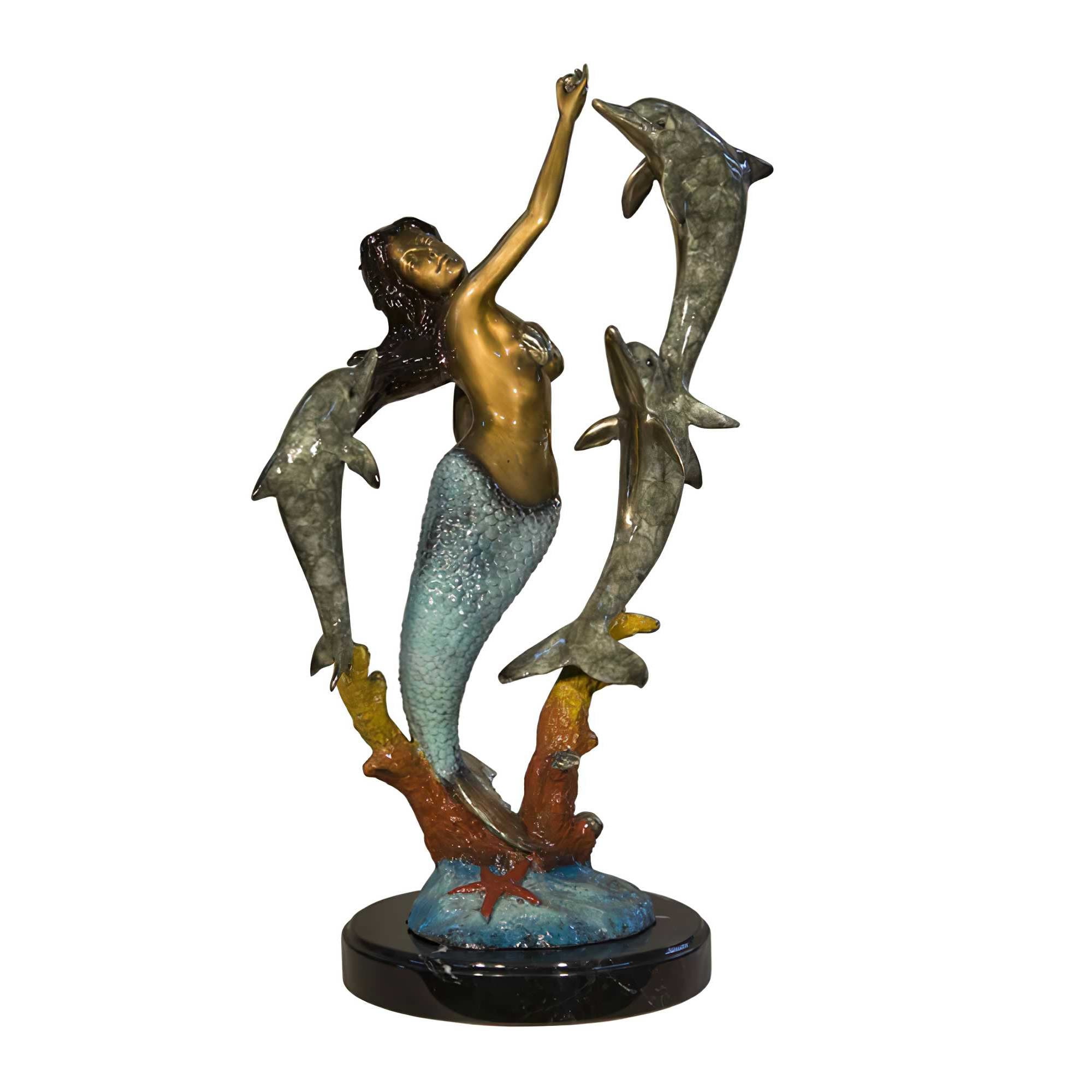 Mermaid Swimming With Dolphins- Bronze Statue, Bronze, KTV58594NA