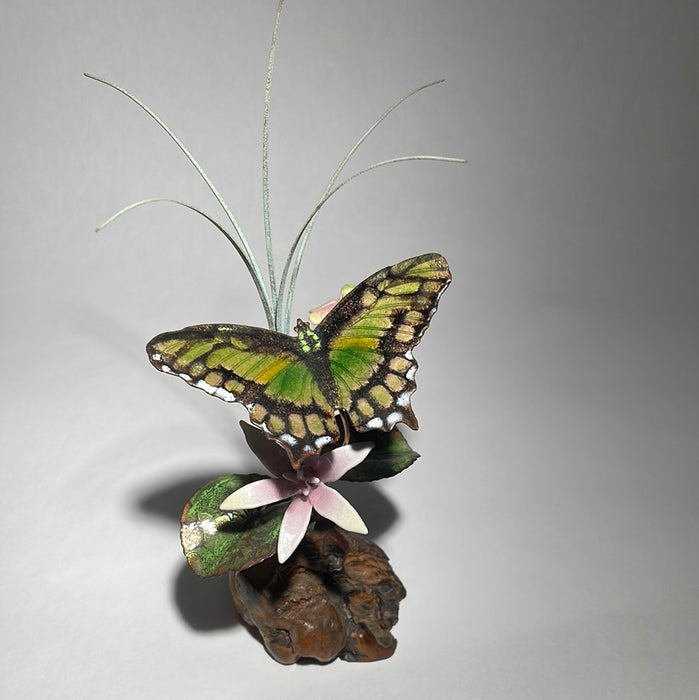 Malachite Butterfly with Flowers wth Flowers Tabletop Sculpture