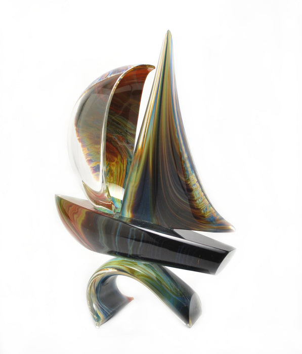 Calcedonia Glass Sailboat on Wave Sculpture