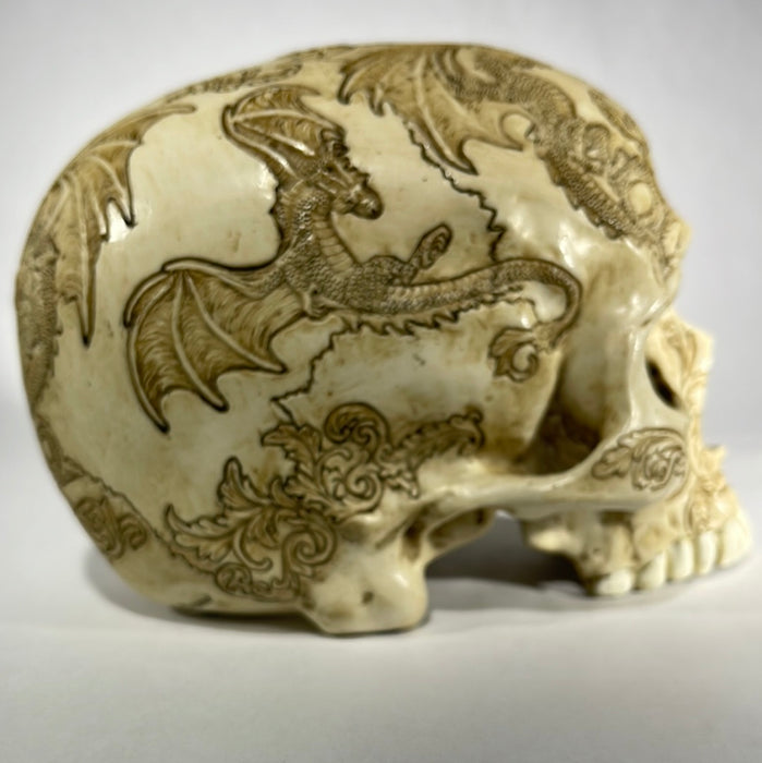 Human Skull with Dragons Statue