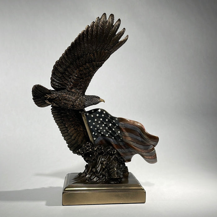 bronze eagle with flag statue 