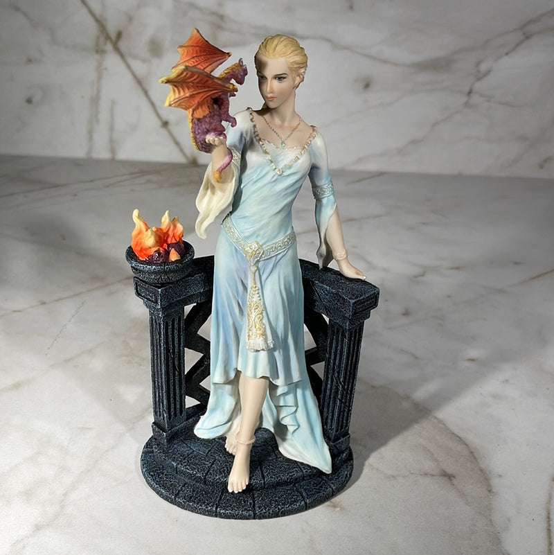 medieval maden and dragon art sculpture 