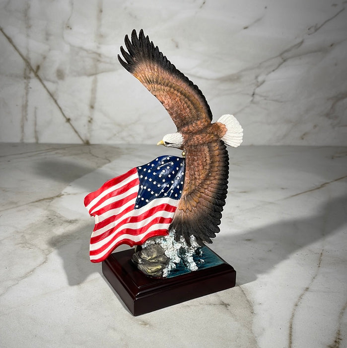 Bald Eagle with Flag Statue 
