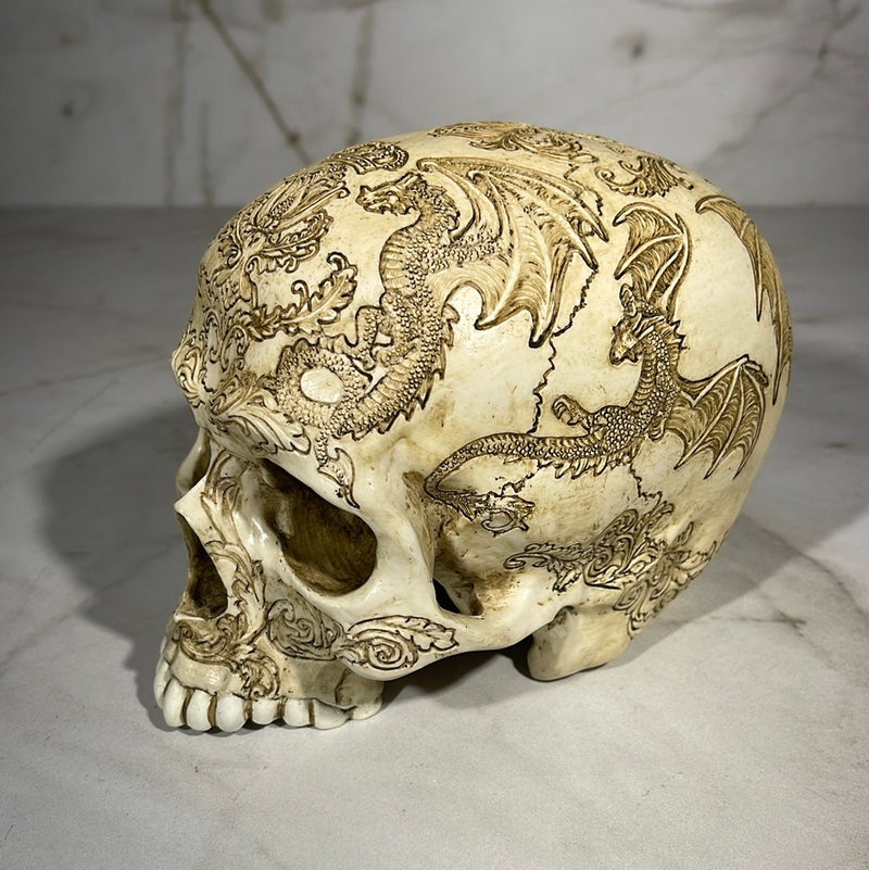 Human Skull with Dragons Statue