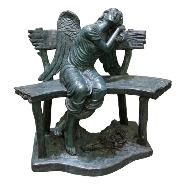 Angel on Bench Bronze Sculpture
