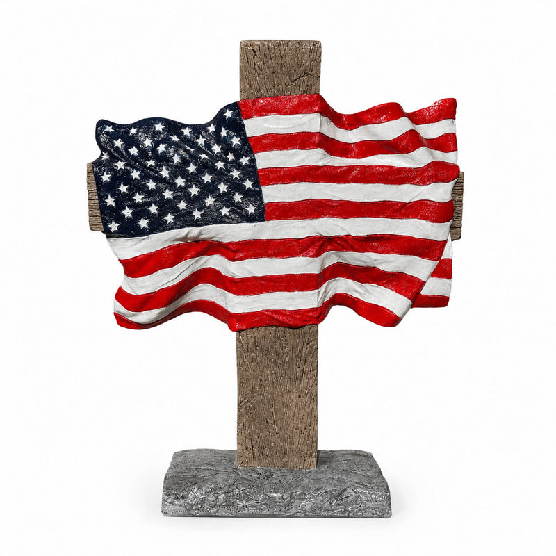 American Flag Garden Cross made of cast stone