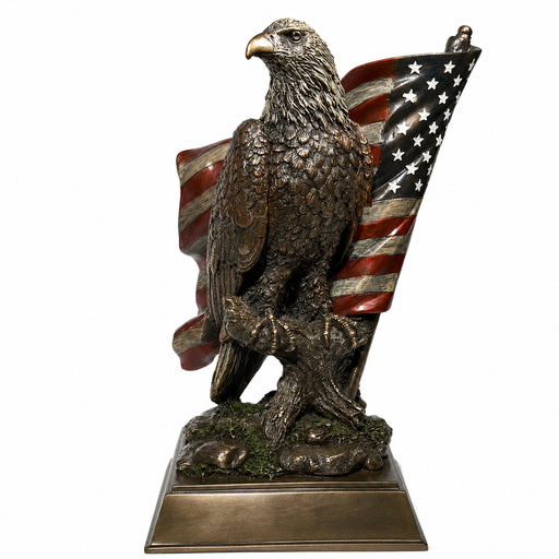 Small American bald eagle with flag statue. Made of cold cast bronze. Made b Veronese Design