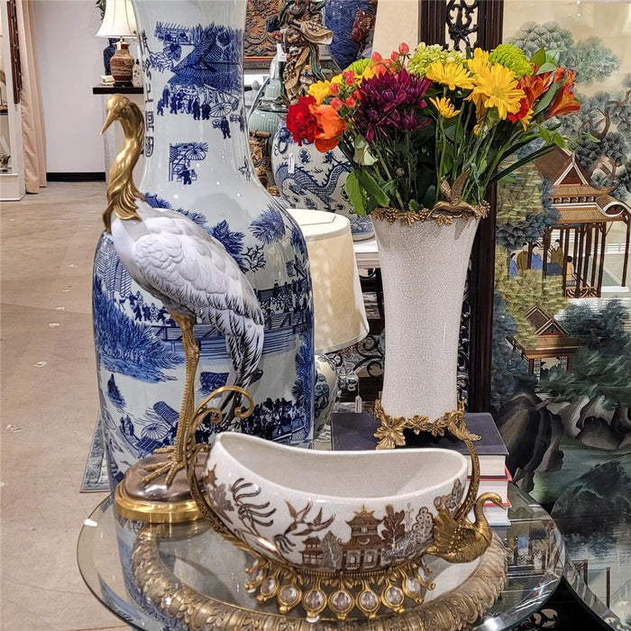 Art Deco Style Egret Sculpture-Porcelain & Bronze