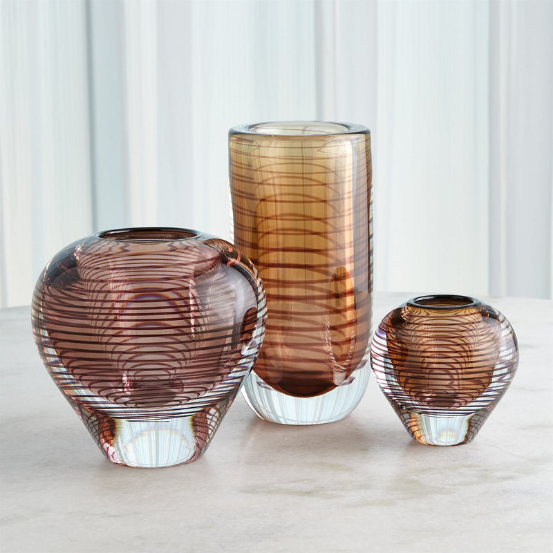 Art Glass Spiral Amber Vase