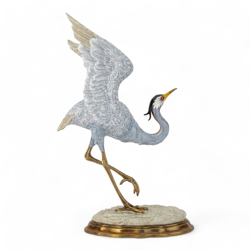 Great Blue Heron Sculpture II-Porcelain & Bronze