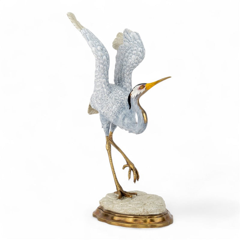 Great Blue Heron Sculpture II-Porcelain & Bronze