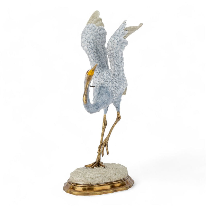 Great Blue Heron Sculpture II-Porcelain & Bronze