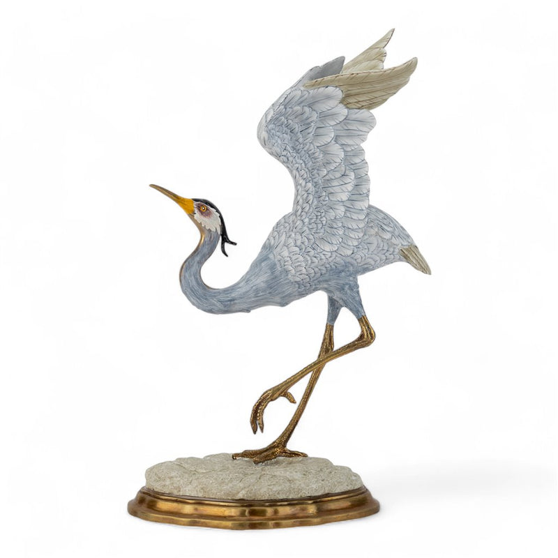 Great Blue Heron Sculpture II-Porcelain & Bronze