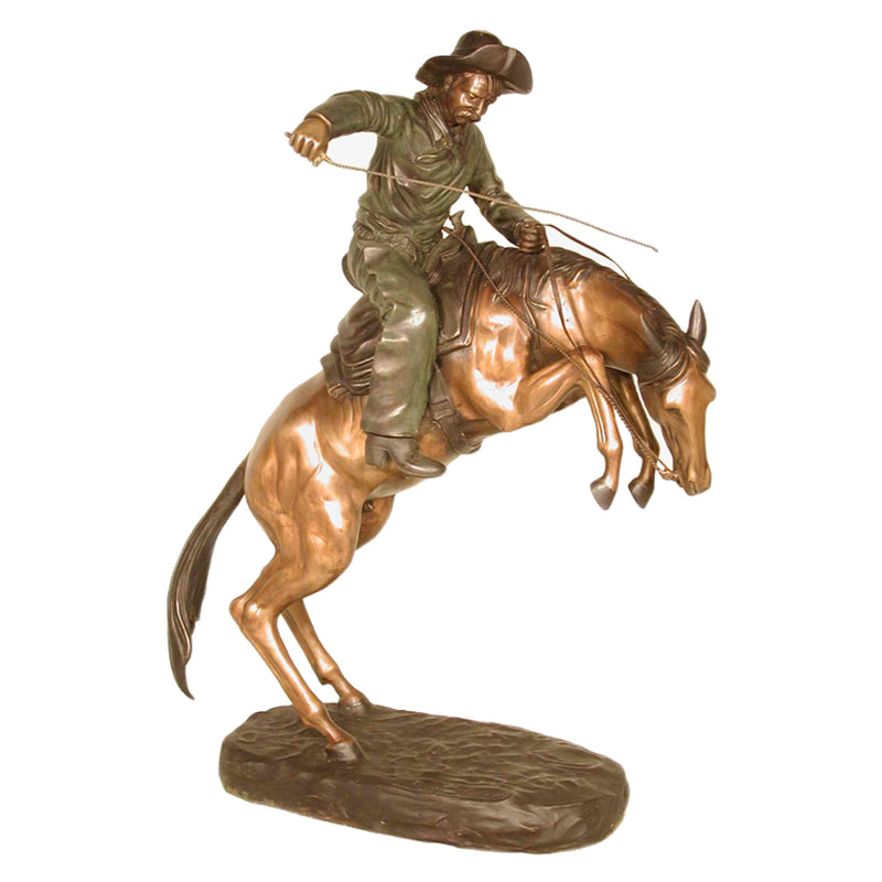 Bronco Buster Cowboy Bronze Sculpture with Patina