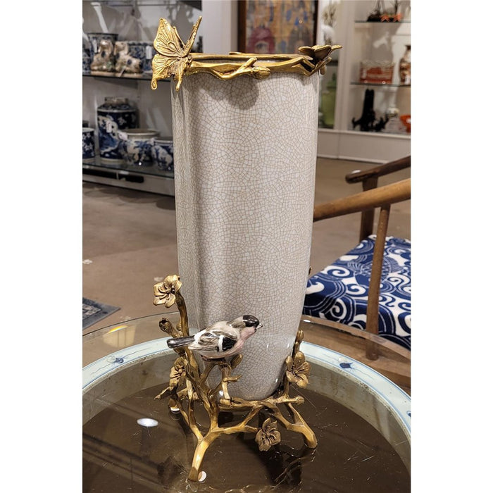 Bird & Butterfly Masterpiece Vase-Porcelain & Bronze