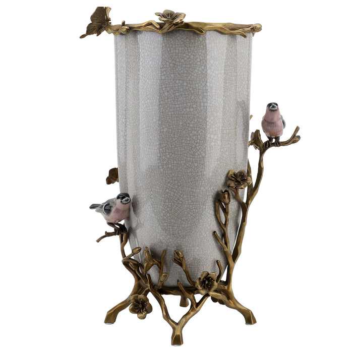 Bird & Butterfly Masterpiece Vase-Porcelain & Bronze