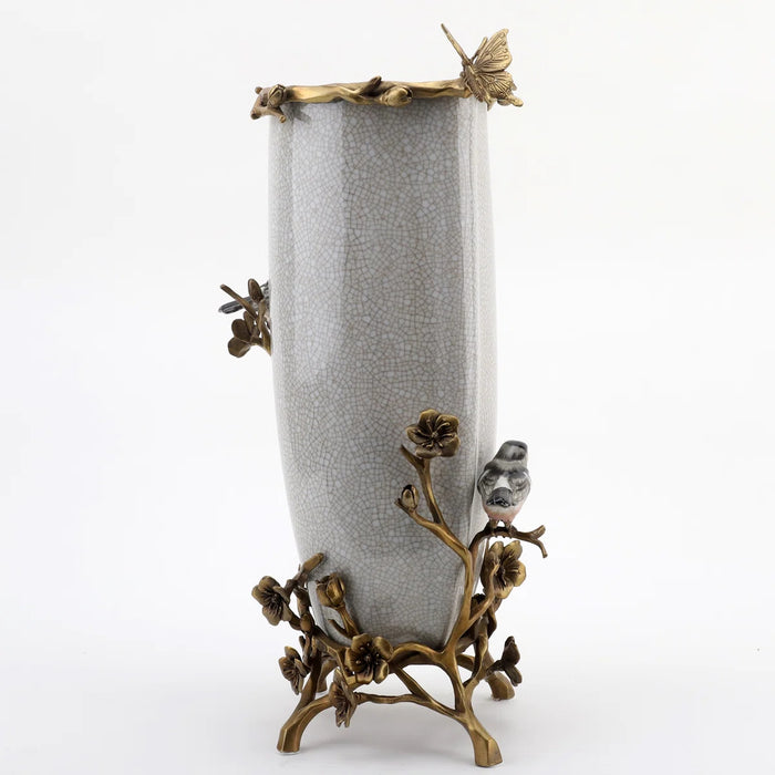 Bird & Butterfly Masterpiece Vase-Porcelain & Bronze