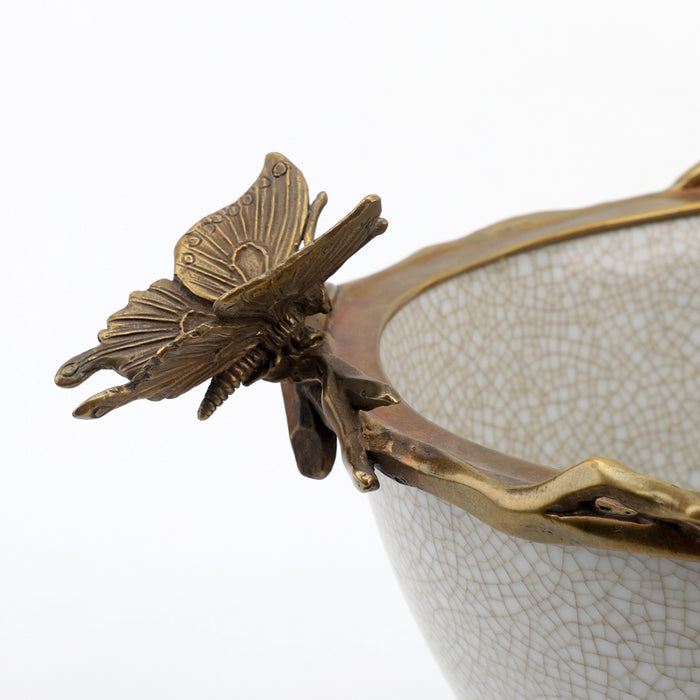 Bird & Butterfly Masterpiece Vessel-Porcelain & Bronze