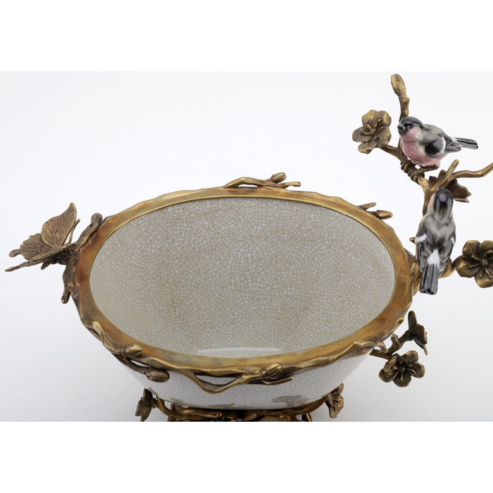 Bird & Butterfly Masterpiece Vessel-Porcelain & Bronze