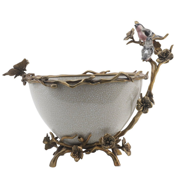 Bird & Butterfly Masterpiece Vessel-Porcelain & Bronze
