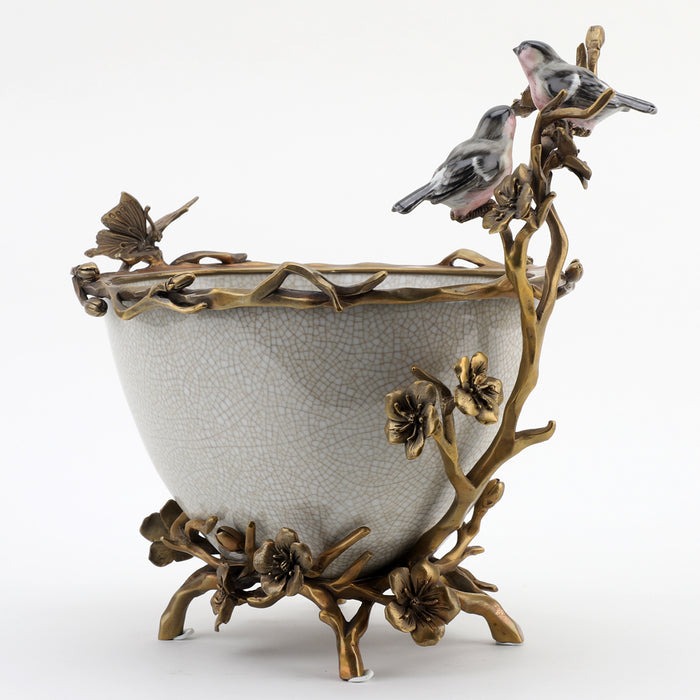 Bird & Butterfly Masterpiece Vessel-Porcelain & Bronze